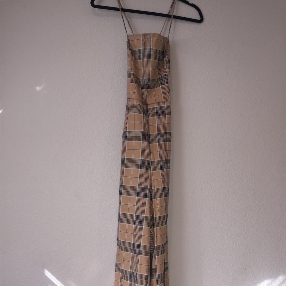 Long cross back plaid jumpsuit